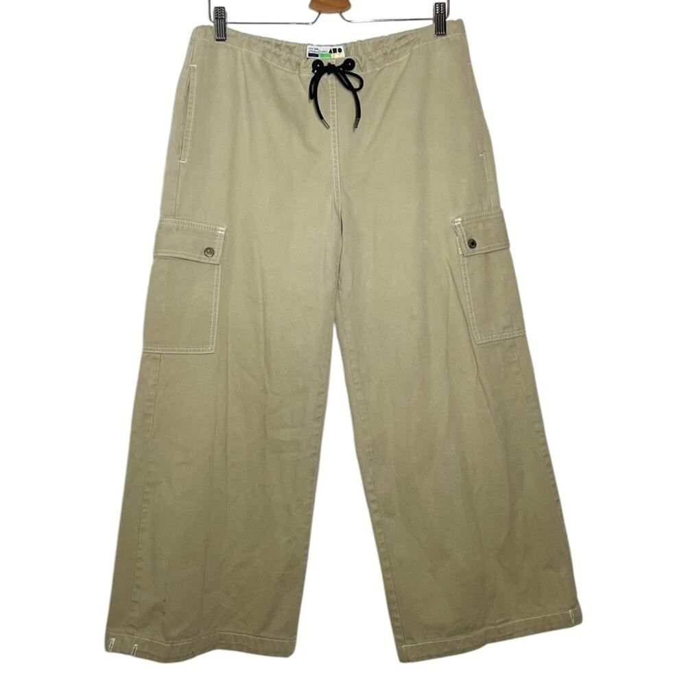 Kik Girl 90s Y2K Khaki Drawcord Skater Baggy Rave Cargo Wide Leg Pants Small